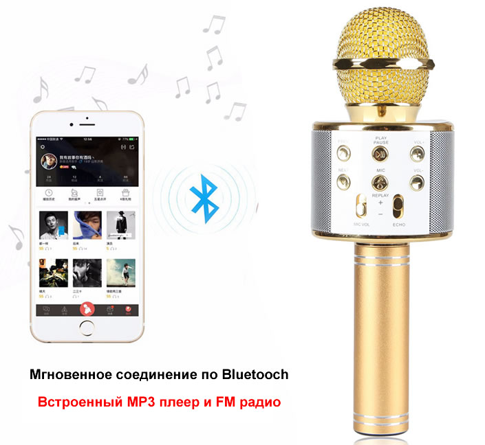 Фото 10. Беспроводной стерео микрофон с динамиком и Bluetooth, Караоке Wester WS-858