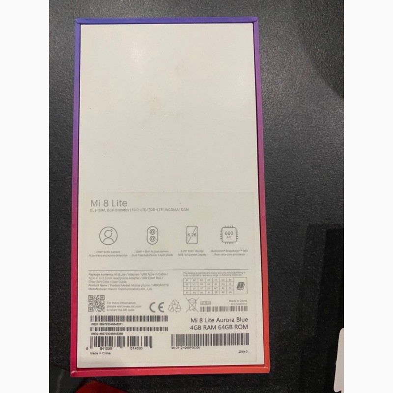 Фото 8. Смартфон Xiaomi 8 Lite Aurora Blue Glob 64 GB в отличном состоянии полный комплект